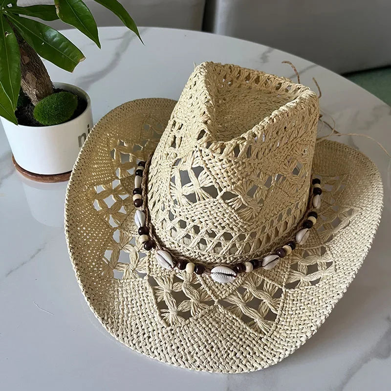 Bohemian Shell Straw Cowgirl Hat