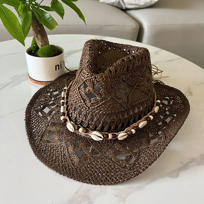 Bohemian Shell Straw Cowgirl Hat