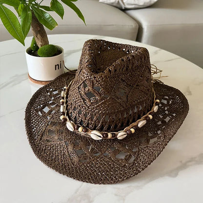 Bohemian Shell Straw Cowgirl Hat