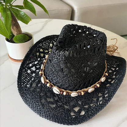 Bohemian Shell Straw Cowgirl Hat
