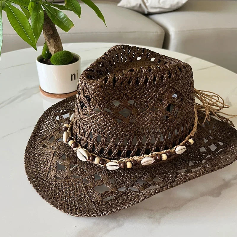 Bohemian Shell Straw Cowgirl Hat