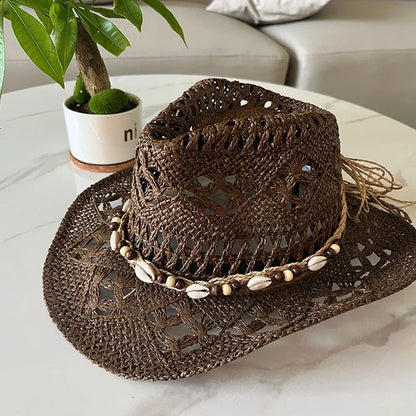 Bohemian Shell Straw Cowgirl Hat