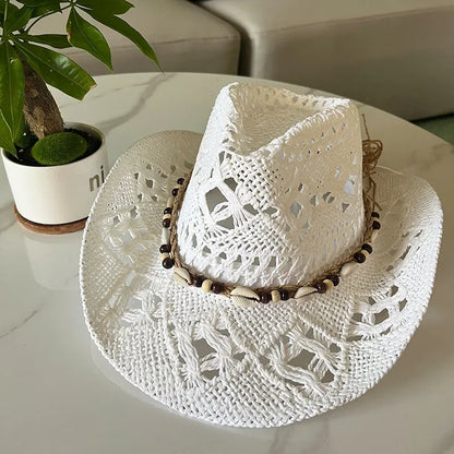 Bohemian Shell Straw Cowgirl Hat