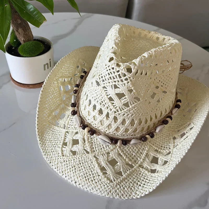 Bohemian Shell Straw Cowgirl Hat